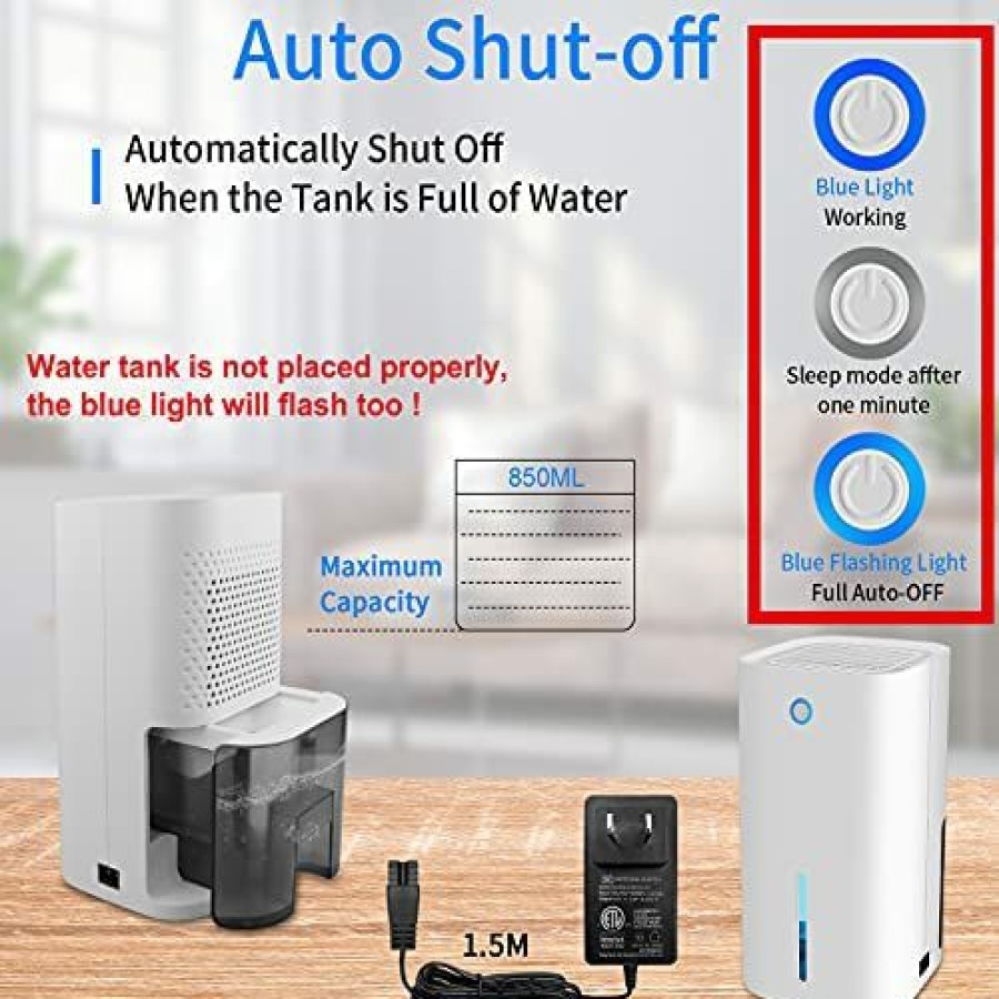 Dehumidifiers * | Affordable Price Dehumidifiers For Home Small Quiet Dehumidifier 30Oz 850Ml Portable Electric Dehumidifier With Smart Features Auto-Off For Damp Home, Room, Bedroom, Bathroom Wardrobe, Basement, Office Wihte