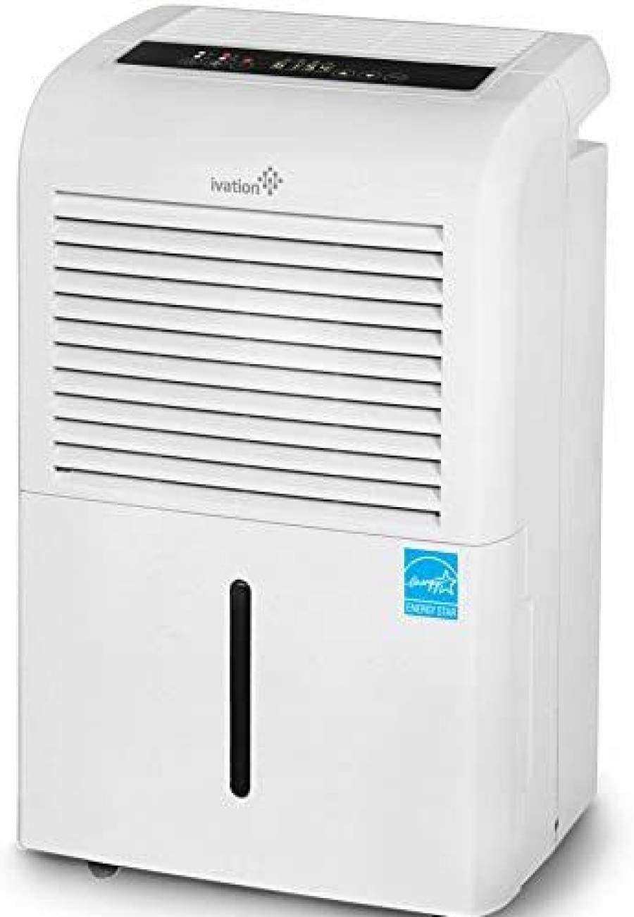 Dehumidifiers * | Bargain Sale Ivation 4,500 Sq Ft Energy Star Dehumidifier, Large Capacity Compressor Dehumidifier Includes Programmable Humidistat, Hose Connector, Auto Shutoff Restart, Washable Filter, Timer And Casters White