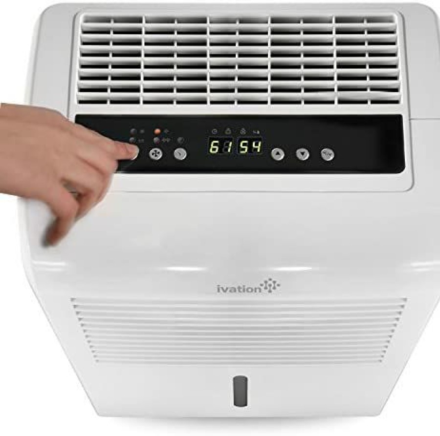 Dehumidifiers * | Bargain Sale Ivation 4,500 Sq Ft Energy Star Dehumidifier, Large Capacity Compressor Dehumidifier Includes Programmable Humidistat, Hose Connector, Auto Shutoff Restart, Washable Filter, Timer And Casters White