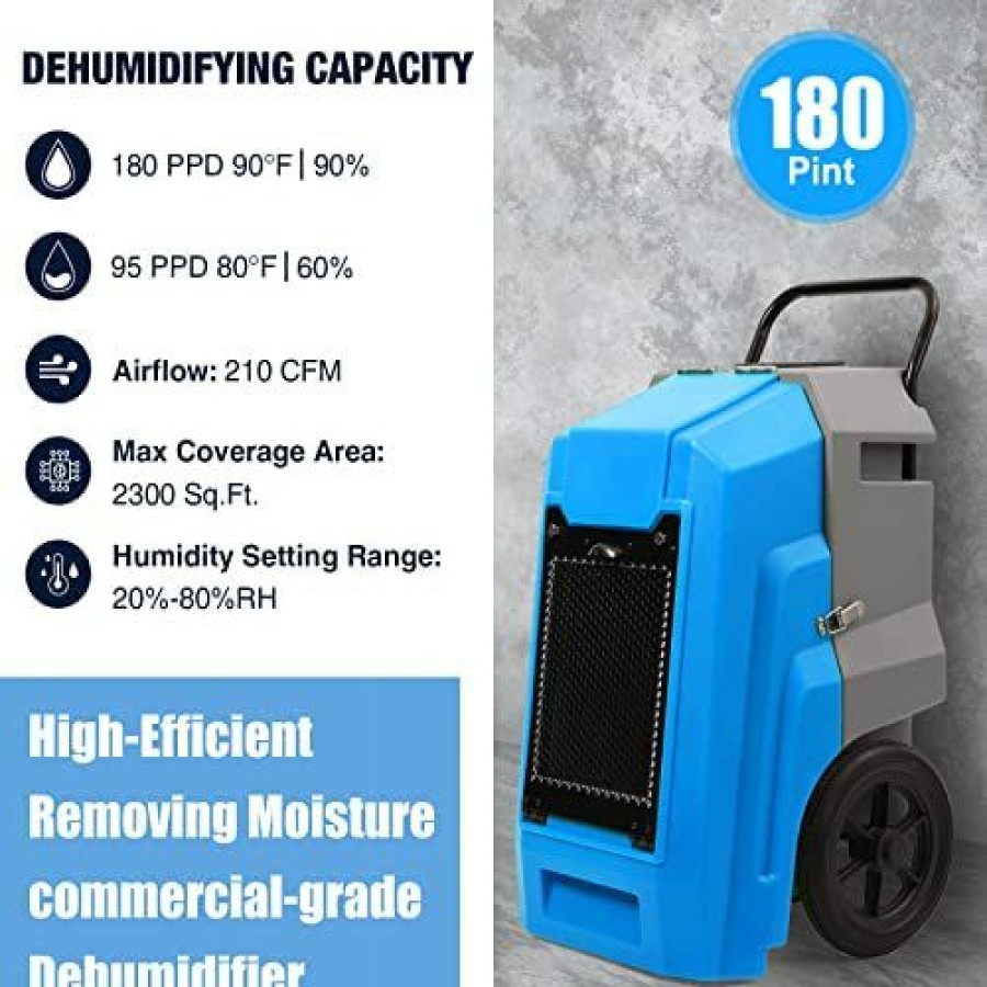 Dehumidifiers * | Bargain Sale Mounto 95Pints Commercial Roto-Mold Basement Dehumidifier With Pump Blue