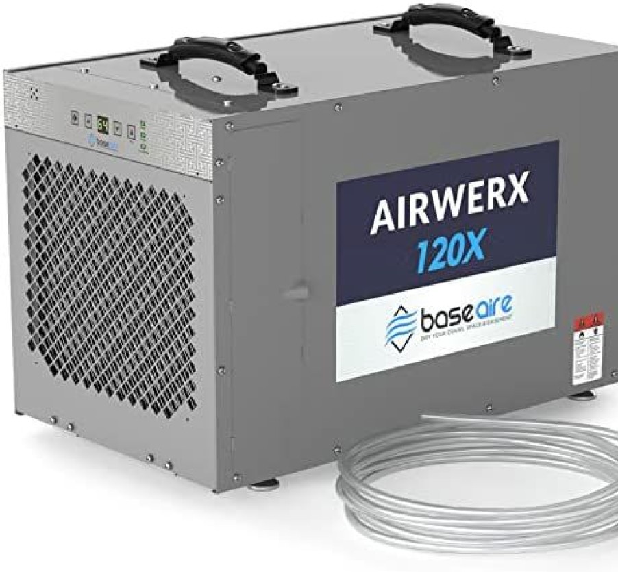 Dehumidifiers * | Affordable Price Baseaire 235 Pints Crawl Space Commercial Dehumidifier With Pump, Airwerx120X Whole Homes Dehumidifier For Basements, Up To 3,300 Sq. Ft. 5 Years Warranty, Cetl, Water Damage Storage Gray