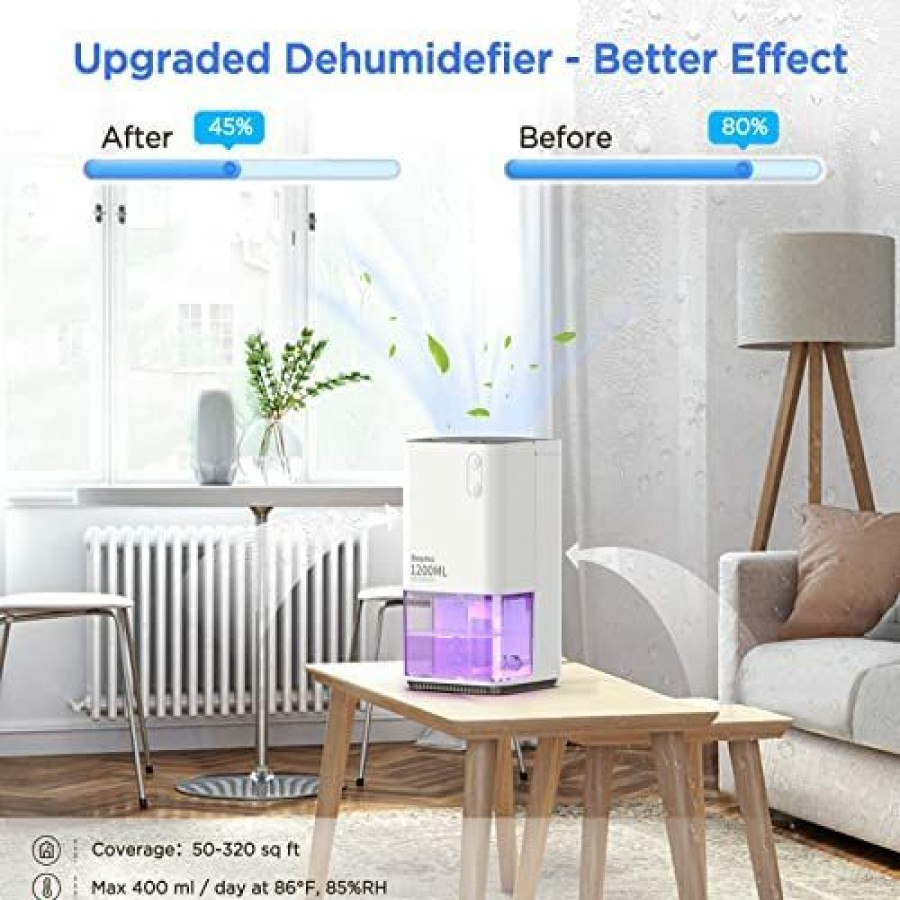 Dehumidifiers * | Bargain Sale Dehumidifiers, 40 Oz Smart Dehumidifiers For Bedroom Bathroom Ultra Quiet & Auto Shut Off, With Handle For 320 Sq. Ft, 7 Lights For Closets Bedroom Bathroom Christmas Xmas Gifts (Energy Saving Aaa) White