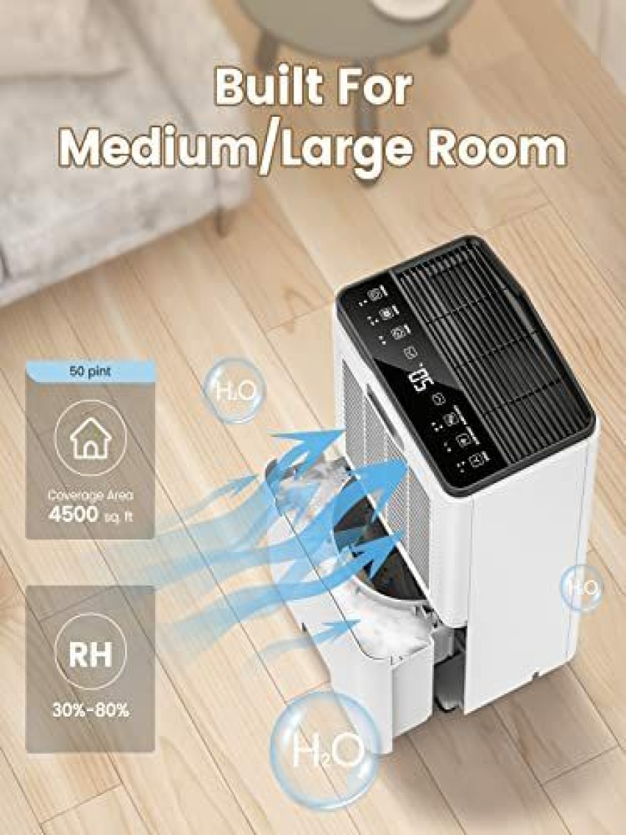 Dehumidifiers * | Bargain Sale Dehumidifiers For Home 4500 Sq Ft, Cofunok 50 Pints Dehumidifiers With Drain Hose For Large Room/Basement, Auto Or Manual Drainage, 4.3L Water Tank, Washable Air Filters, 3 Operation Modes, 24Hr Timer White