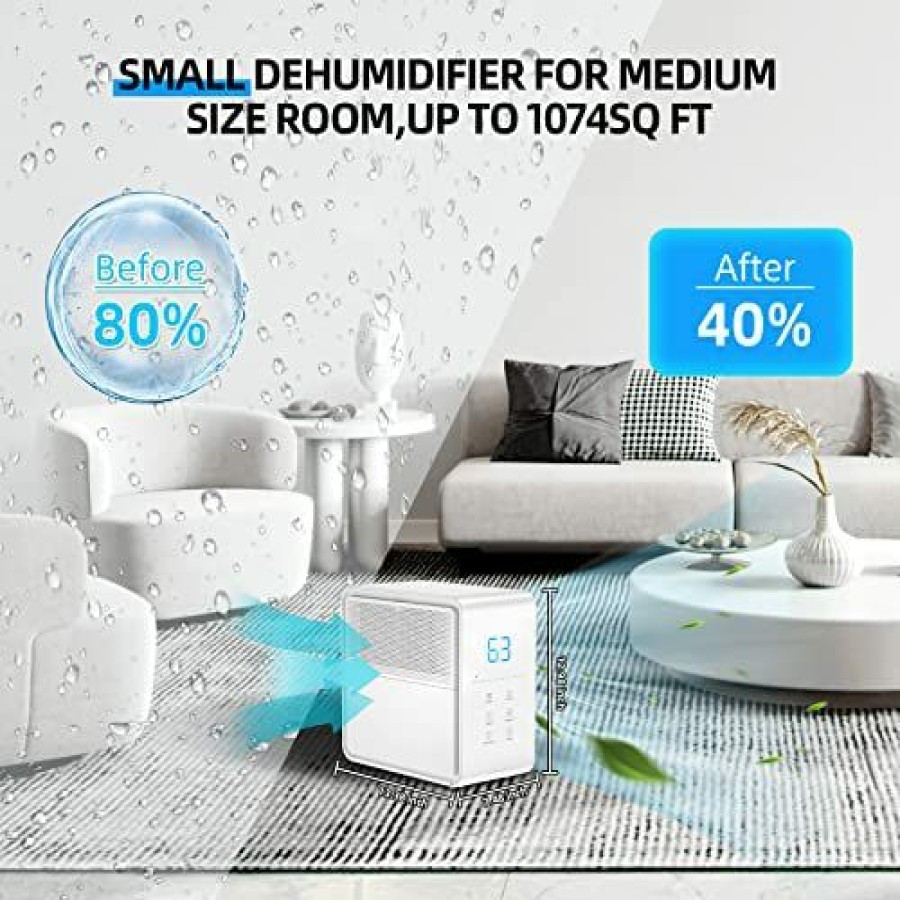 Dehumidifiers * | Economic Price Small Smart Dehumidifiers, 20 Pint Dehumidifiers With Humidity Control, Auto Shut Off, Ultra Quiet For Medium Sized Room, Bedroom, Bathroom 1074 Sq. Ft White