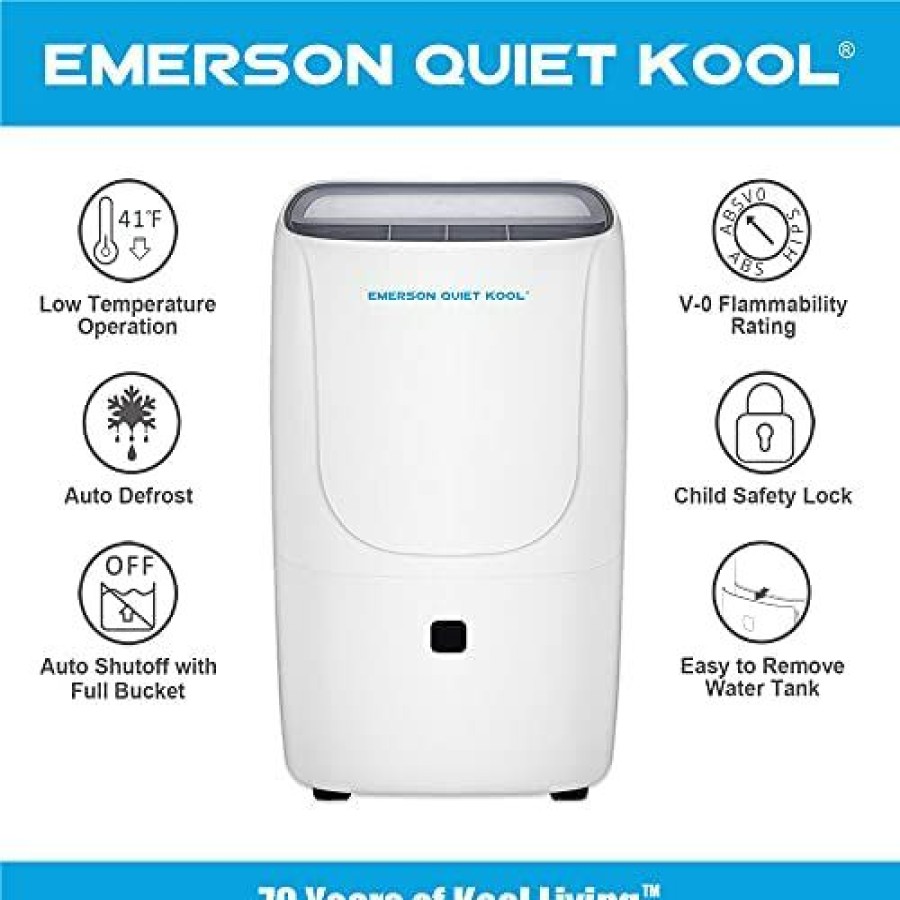 Dehumidifiers * | Affordable Price Emerson Quiet Kool 40 Pint Dehumidifier With With Built-In Vertical , 24-Hour Timer, Auto Shut-Off, And Adjustable Humidity Range For Bathrooms, Basements, And Bedrooms | Ead40Ep1T, White Pump