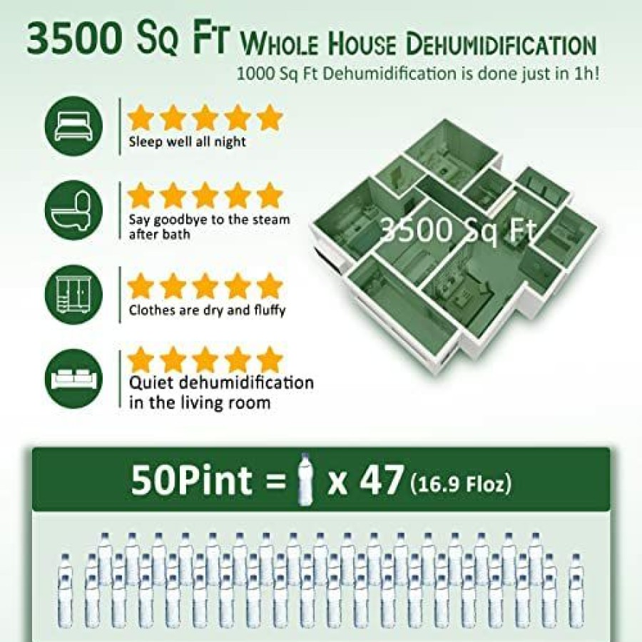 Dehumidifiers * | Affordable Price Dehumidifier For Home Basements And Bathroom, 50 Pint 3500 Sq.Ft With Drain Hose And Wheels, Intelligent Humidity Control, Laundry Dry, Auto Defrost, 24H Timer White