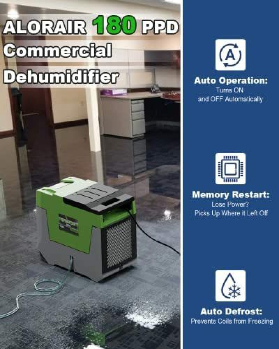 Dehumidifiers * | Bargain Sale Alorair 180 Ppd Commercial Dehumidifier With Pump, 28 Gallons Heavy Duty Industrial Water Damage Restoration Dehumidifier, Smaller Size, For Homes Basements, Garages, And Job Sites, Green