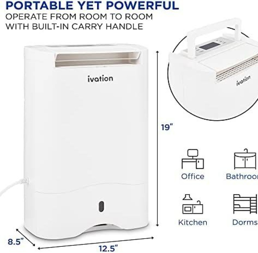 Dehumidifiers * | Affordable Price Ivation Smart Wifi Dehumidifier, Compact 19-Pint Desiccant Home Dehumidifier With Drain Hose & Smartphone Control | Ideal For Basement, Bathroom, Rv, Office, Kitchen & Small Spaces Up To 410 Sq/Ft White