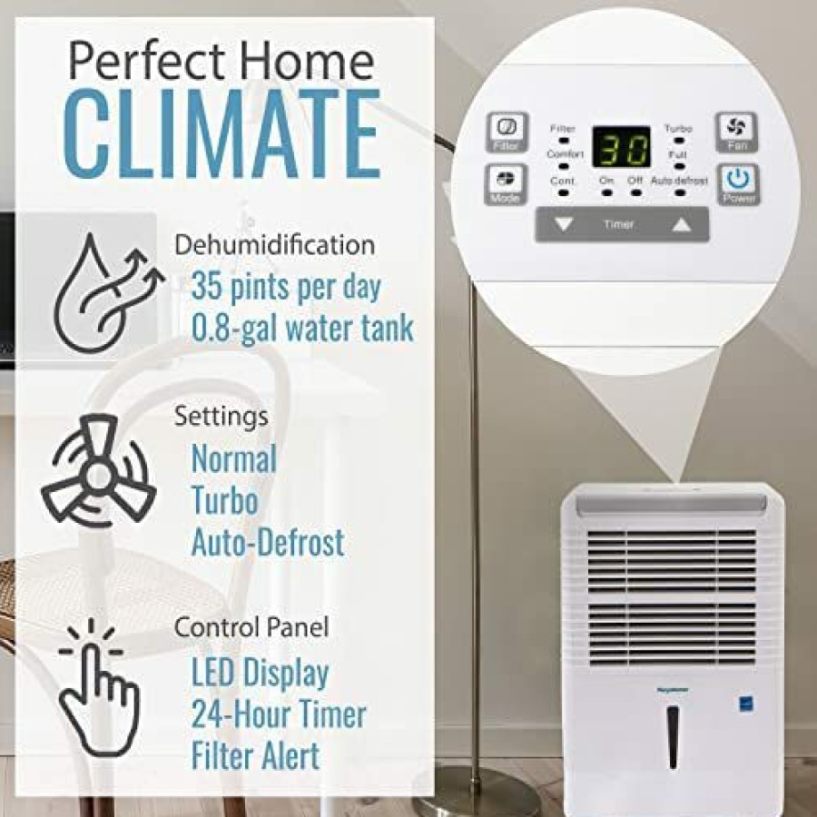 Dehumidifiers * | Special Price Keystone Energy Star 35 Pint Dehumidifier | Moisture Removal Up To 3,000 Sq.Ft. | Led Display | 24H Timer | Portable With Wheels | Auto-Shutoff | For Basement, Garage, Living Room, White