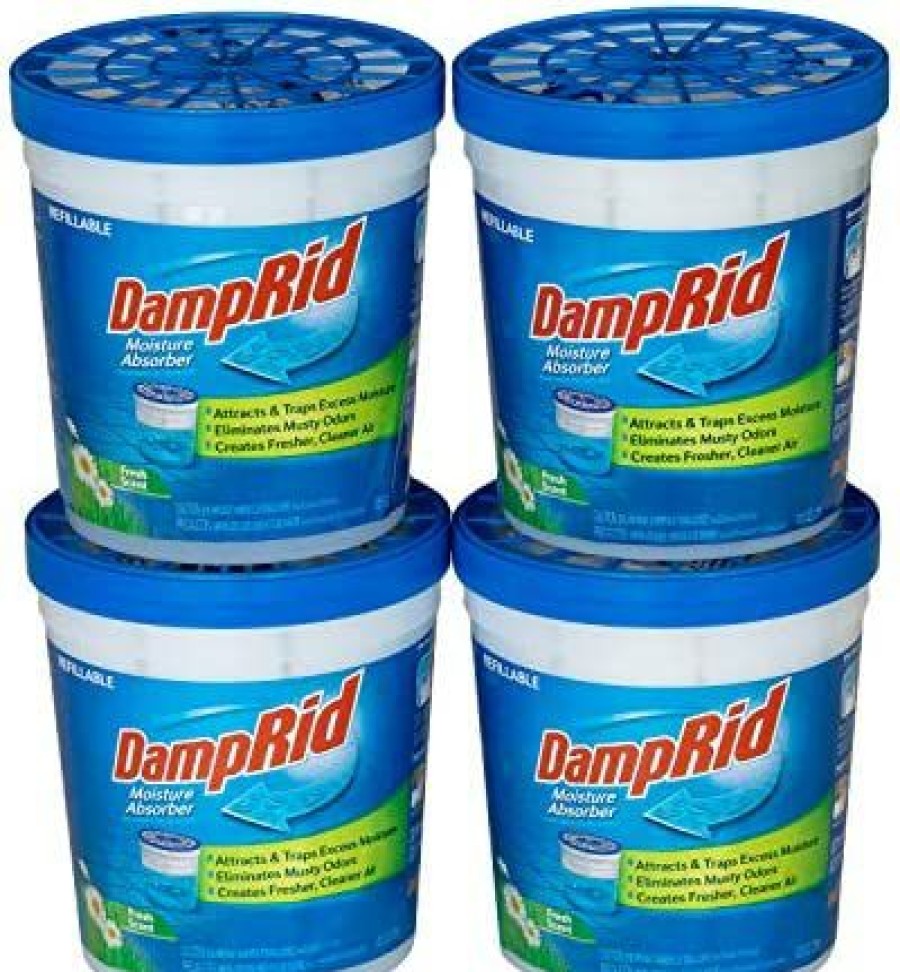 Dehumidifiers * | Affordable Price Damprid Refillable Moisture Absorber, 10.5 Oz. Cups, 4 Pack, Fresh Scent, Traps Moisture For Fresher, Cleaner Air, No Electricity Required, Lasts Up To 60 Days Blue