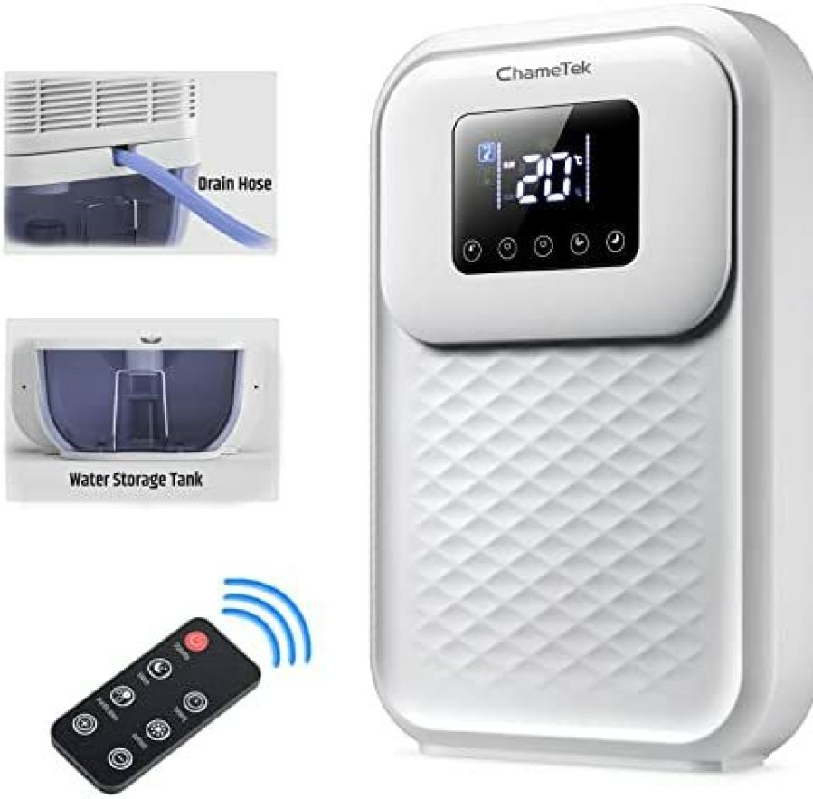 Dehumidifiers * | Affordable Price Chametek Quiet Dehumidifier With Drain Hose For Bedroom Bathroom Basements Garage Rv Smart Shut Off 80 Oz 530 Sq.Ft Dual-Core Power And Small Space White