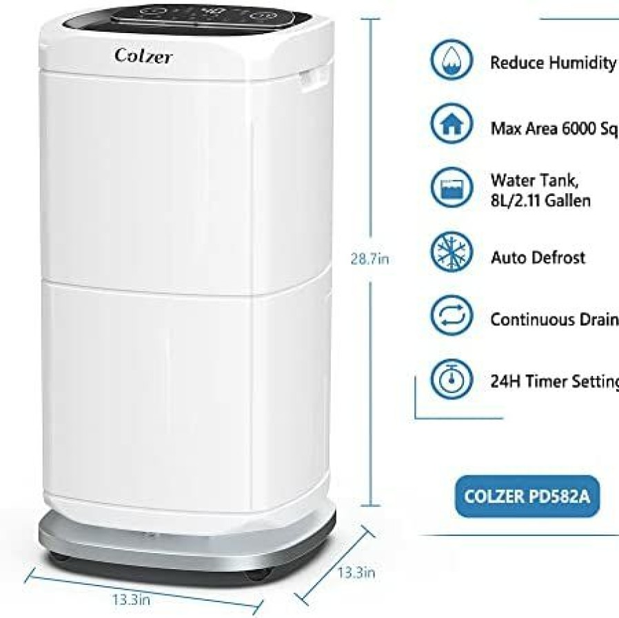 Dehumidifiers * | Bargain Sale Colzer Commercial Dehumidifier 140 Pints Up To 6000 Sq. Ft, Large Capacity Includes 6.56 Ft Drain Hose, Powerful Moisture Removal For Basements, Storages, Warehouses, Whole Houses, Water Damage Areas, Auto Defrost White