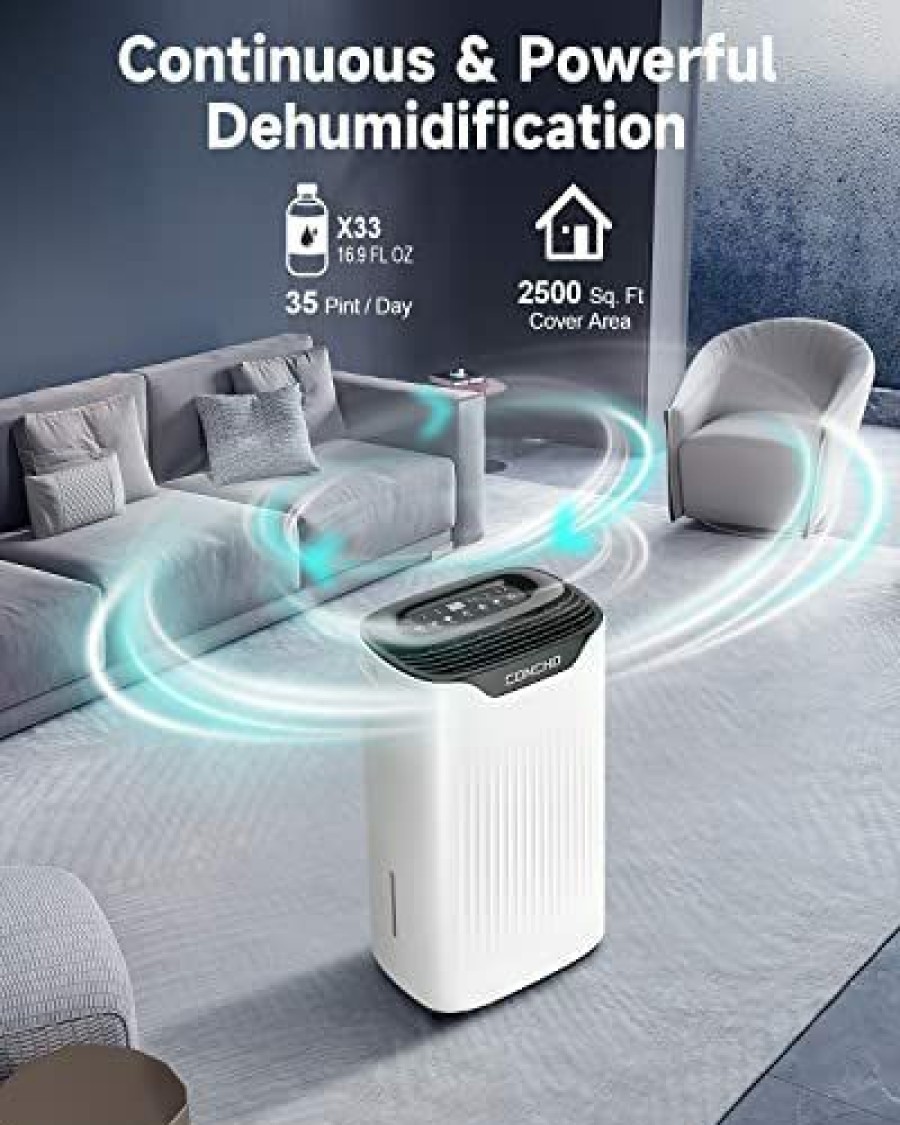 Dehumidifiers * | Bargain Sale Concho 2500 Sq. Ft 35 Pint Dehumidifier With Air Filter For Basement, Home And Large Room; Small Dehumidifiers With Drain Hose, Dry Clothes Mode, 0.79 Gallon Water Tank, 24H Timer