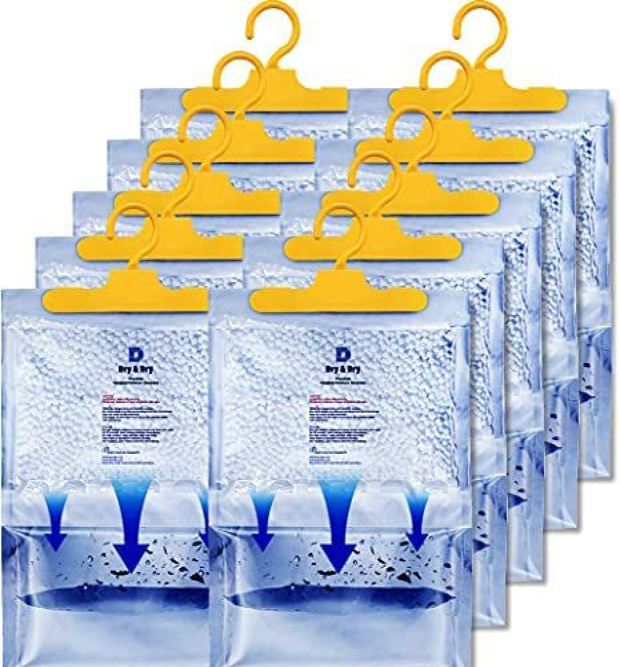 Dehumidifiers * | Reasonable Price Dry & Dry 10 Packs [Net 7 Oz/Pack] Moisture Absorbers Dehumidifiers For Home Dehumidifier For Basement Dehumidifiers For Bedroom Small Dehumidifiers Dehumidifiers Moisture Absorbers Blue & White